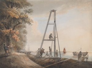 Enfoncement de pieux sur les rives de la Tamise